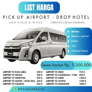 Harga Sewa Hiace murah di Bali dengan supir profesional, harga terjangkau, dan armada bersih untuk tour dan acara.